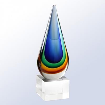 Picture of TEARDROP GLASS TROPHY AWARD in Blue & Amber.