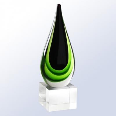 Picture of TEARDROP GLASS TROPHY AWARD in Green & Black