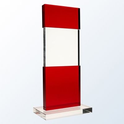 Picture of RED TIERED POST OPTICAL CRYSTAL AWARD.