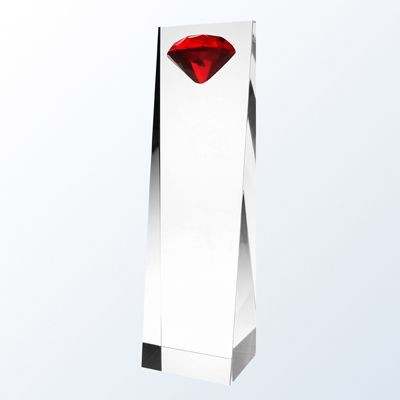 Picture of RED DIAMOND TOWER OPTICAL CRYSTAL AWARD.