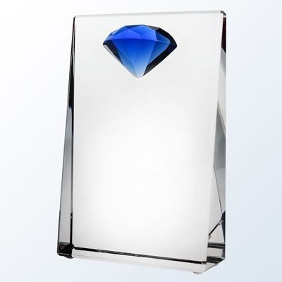 Picture of BLUE DIAMOND WEDGE OPTICAL CRYSTAL AWARD.