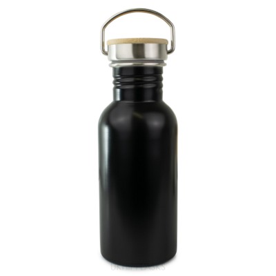 Picture of BAMBOO LID THERMAL INSULATED BOTTLE 500ML in Black.