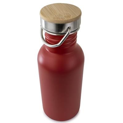Picture of BAMBOO LID THERMAL INSULATED BOTTLE 500ML in Red.