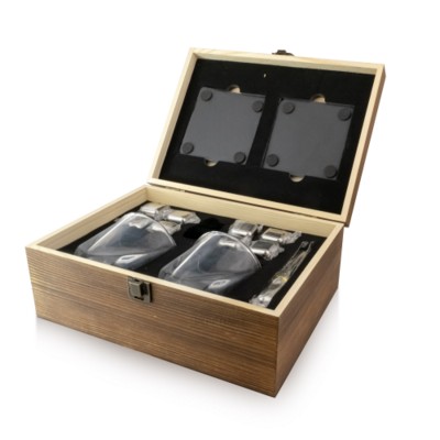 Picture of WHISKY GLASS & COASTER GIFT SET with Stainless Steel Metal Ice Cubes