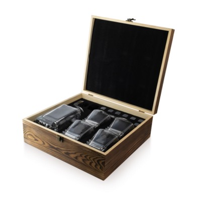 Picture of LUXURY GLASS DECANTER AND WHISKY STONES WOOD BOX SET