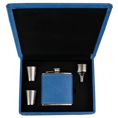 Picture of LUXURY HIP FLASK GIFT SET in Blue.
