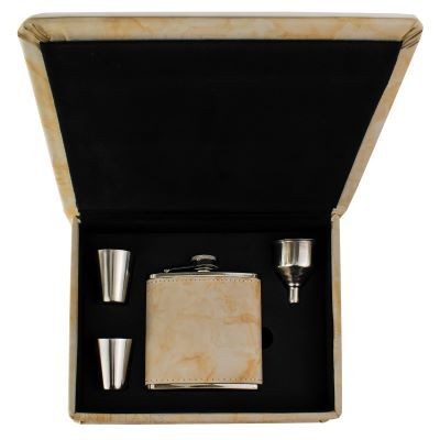 Picture of LUXURY HIP FLASK GIFT SET in Marble Cream