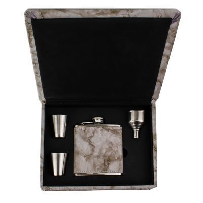 Picture of LUXURY HIP FLASK GIFT SET in Marble Grey.