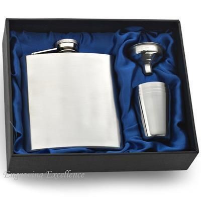 Picture of 6OZ HIP FLASK in Blue Satin Lined Gift Box with Cup