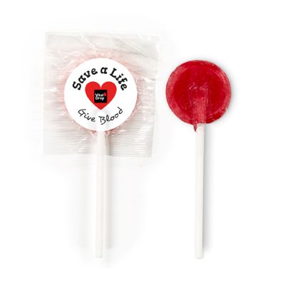 Picture of RED FLAT LOLLIPOP LABEL WORLD BLOOD DONOR DAY