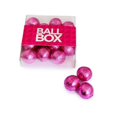 Picture of BOX OF FOILED MILK CHOCOLATE BALLS.