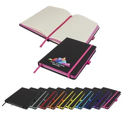 Picture of FULL COLOUR DENIRO EDGE A5 LINED SOFT TOUCH NOTEBOOK.