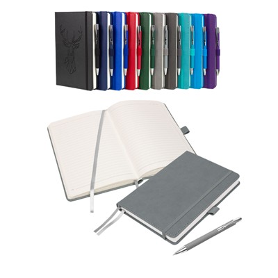 Picture of NOTES LONDON MORETTI A5 NOTEBOOK & PEN in Light Grey