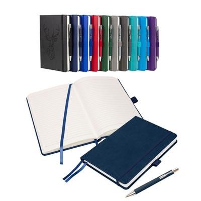 Picture of NOTES LONDON MORETTI A5 NOTEBOOK & PEN in Navy