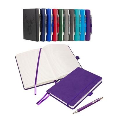 Picture of NOTES LONDON MORETTI A5 NOTEBOOK & PEN in Purple