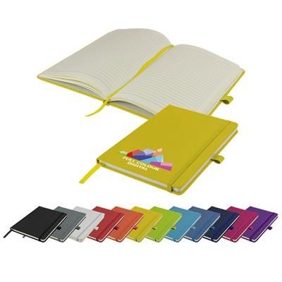 Picture of FULL COLOUR PRINTED WATSON A5 BUDGET LINED SOFT TOUCH PU NOTE BOOK 160 PAGES in Yellow.