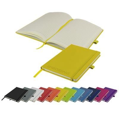 Picture of DEBOSSED WATSON A5 BUDGET LINED SOFT TOUCH PU NOTE BOOK 160 PAGES in Yellow.