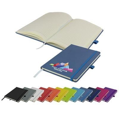Picture of FULL COLOUR PRINTED WATSON A5 BUDGET LINED SOFT TOUCH PU NOTE BOOK 160 PAGES in Blue.