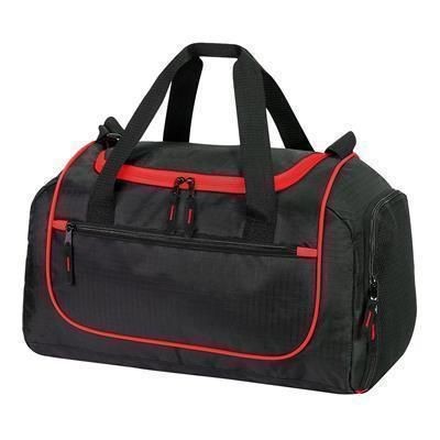 Picture of PIRAEUS SPORTS HOLDALL OVERNIGHT BAG in Black & Red.