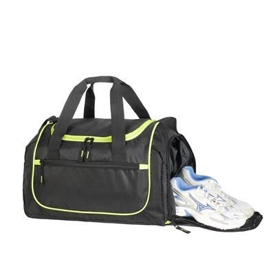 Picture of PIRAEUS SPORTS HOLDALL OVERNIGHT BAG in Black & Lime Green.
