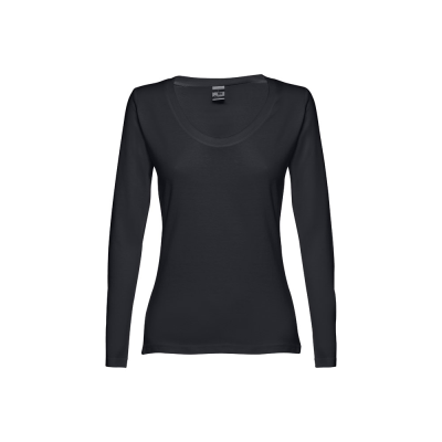 Picture of THC BUCHAREST LADIES LONG-SLEEVED SCOOP NECK FITTED TEE SHIRT FOR LADIES in Black