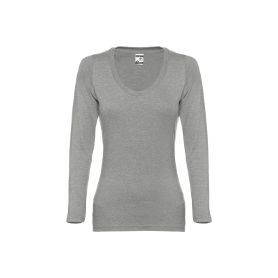 Picture of THC BUCHAREST LADIES LONG-SLEEVED SCOOP NECK FITTED TEE SHIRT FOR LADIES in Heather Pale Grey