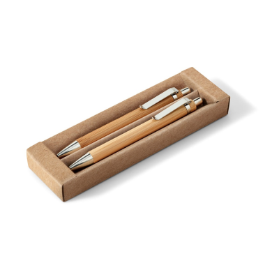 Picture of GREENY BALL PEN AND MECHANICAL PENCIL SET in Bamboo in Natural