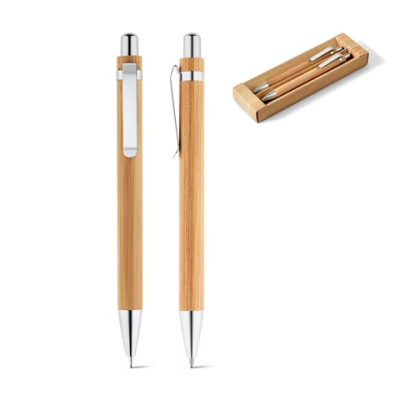 Picture of GREENY BALL PEN AND MECHANICAL PENCIL SET in Bamboo.