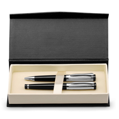 Picture of ORLANDO METAL ROLLERBALL PEN AND BALL PEN SET with Clip in Silver