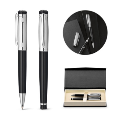 Picture of ORLANDO METAL ROLLERBALL PEN AND BALL PEN PEN SET with Clip.