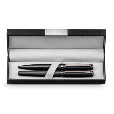 Picture of IMPERIO METAL ROLLERBALL PEN AND BALL PEN SET with Twist Mechanism in Black