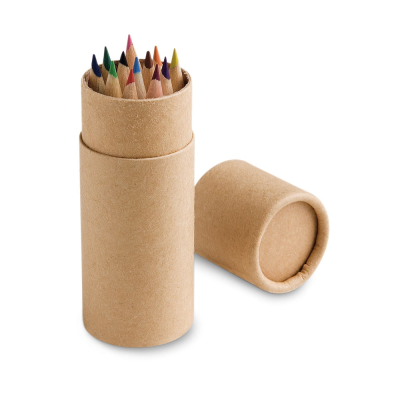 Picture of CYLINDER PENCIL BOX with 12 Colour Pencil Set in Natural