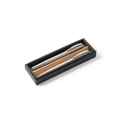 ELLA ROLLER AND BALL PEN SET with Stainless Steel Metal Body in Satin Silver