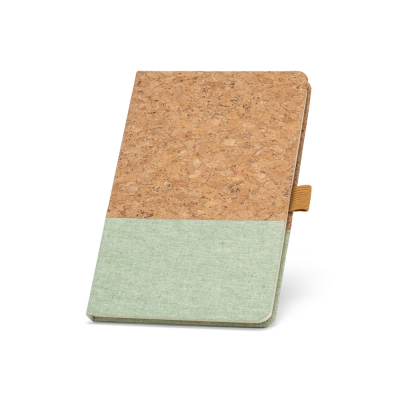 Picture of KLEE A5 NOTE BOOK in Cork & Linen with Lined x Sheet in Pale Green