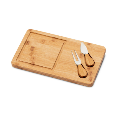 Picture of WOODS BAMBOO CHEESE BOARD with 2 Bamboo & Stainless Steel Metal Accessories in Natural