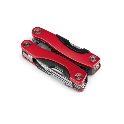Picture of DUNITO FOLDING MINI MULTI-FUNCTION PLIERS MADE OF STAINLESS STEEL METAL AND ALUMINUM in Red