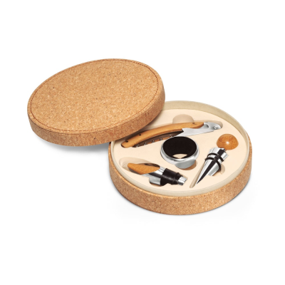 Picture of MORETO WINE SET with 4 Pieces in Wood & Metal in Natural