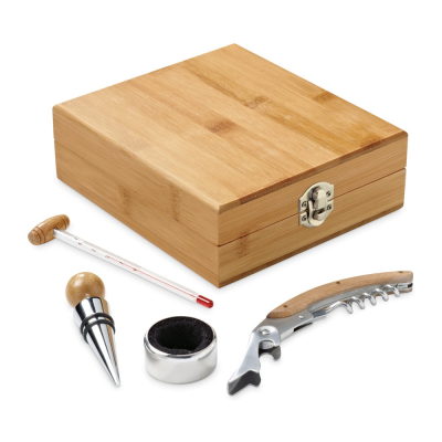 Picture of CABERNET BAMBOO, ZINC AND STAINLESS STEEL METAL WINE SET in Natural