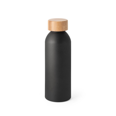 Picture of QUETA ALUMINIUM METAL BOTTLE with Bamboo Lid 550 Ml in Black