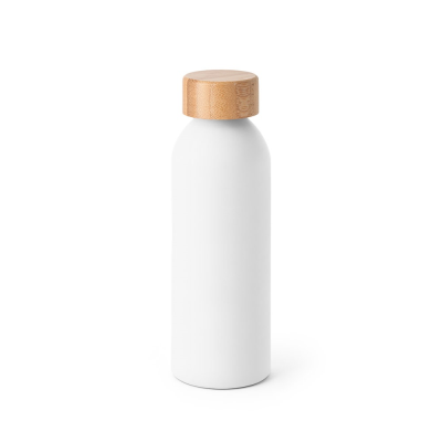 Picture of QUETA ALUMINIUM METAL BOTTLE with Bamboo Lid 550 Ml in White