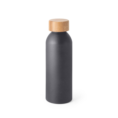 Picture of QUETA ALUMINIUM METAL BOTTLE with Bamboo Lid 550 Ml in Dark Grey