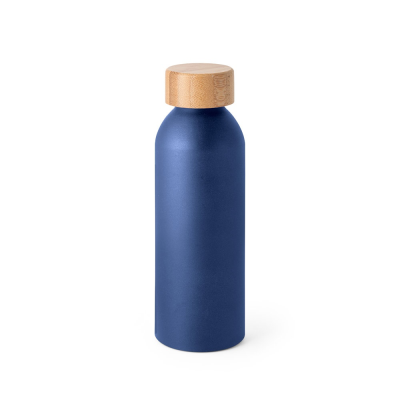 Picture of QUETA ALUMINIUM METAL BOTTLE with Bamboo Lid 550 Ml in Navy Blue