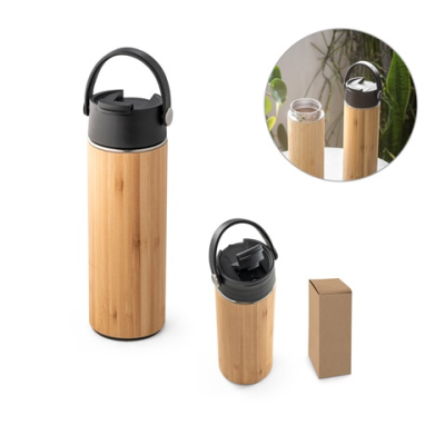 Picture of LAVER THERMOS BOTTLE in Bamboo, Stainless Steel Metal & PP 440 Ml