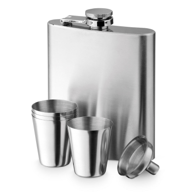 Picture of NOVAK STAINLESS STEEL METAL BOTTLE AND GLASSES SET 200 ML in Silver