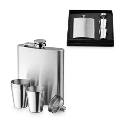 Picture of NOVAK STAINLESS STEEL METAL BOTTLE AND GLASSES SET 200 ML.