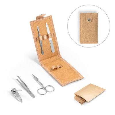 Picture of ZENA STAINLESS STEEL METAL MANICURE SET in Cork Pouch.
