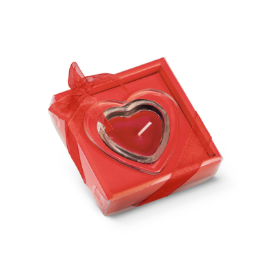 Picture of SWEETS HEART-SHAPED CANDLE AND GLASS BASE in Red