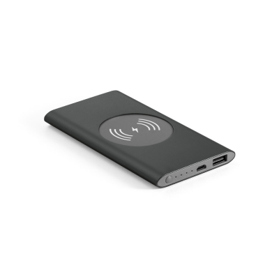 Picture of CASSINI POWER BANK 4000 MAH with 5W Cordless Charger in Recycled Aluminium Metal in Black