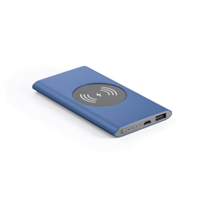 Picture of CASSINI POWER BANK 4000 MAH with 5W Cordless Charger in Recycled Aluminium Metal in Blue