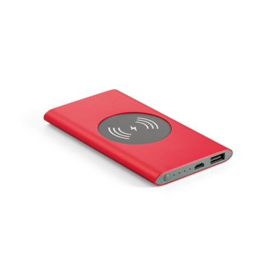 Picture of CASSINI POWER BANK 4000 MAH with 5W Cordless Charger in Recycled Aluminium Metal in Red